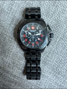 Swiss Military Calibre Men's Black Chronograph Jacket-Style Watch